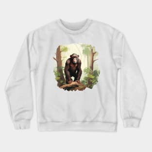 Cute Chimpanzee In Jungle Crewneck Sweatshirt